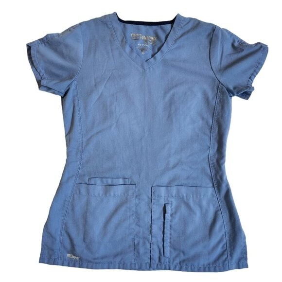 Grey's Anatomy Active Blue Short Sleeve 4 Pocket Scrub Top Size XS - Picture 1 of 11